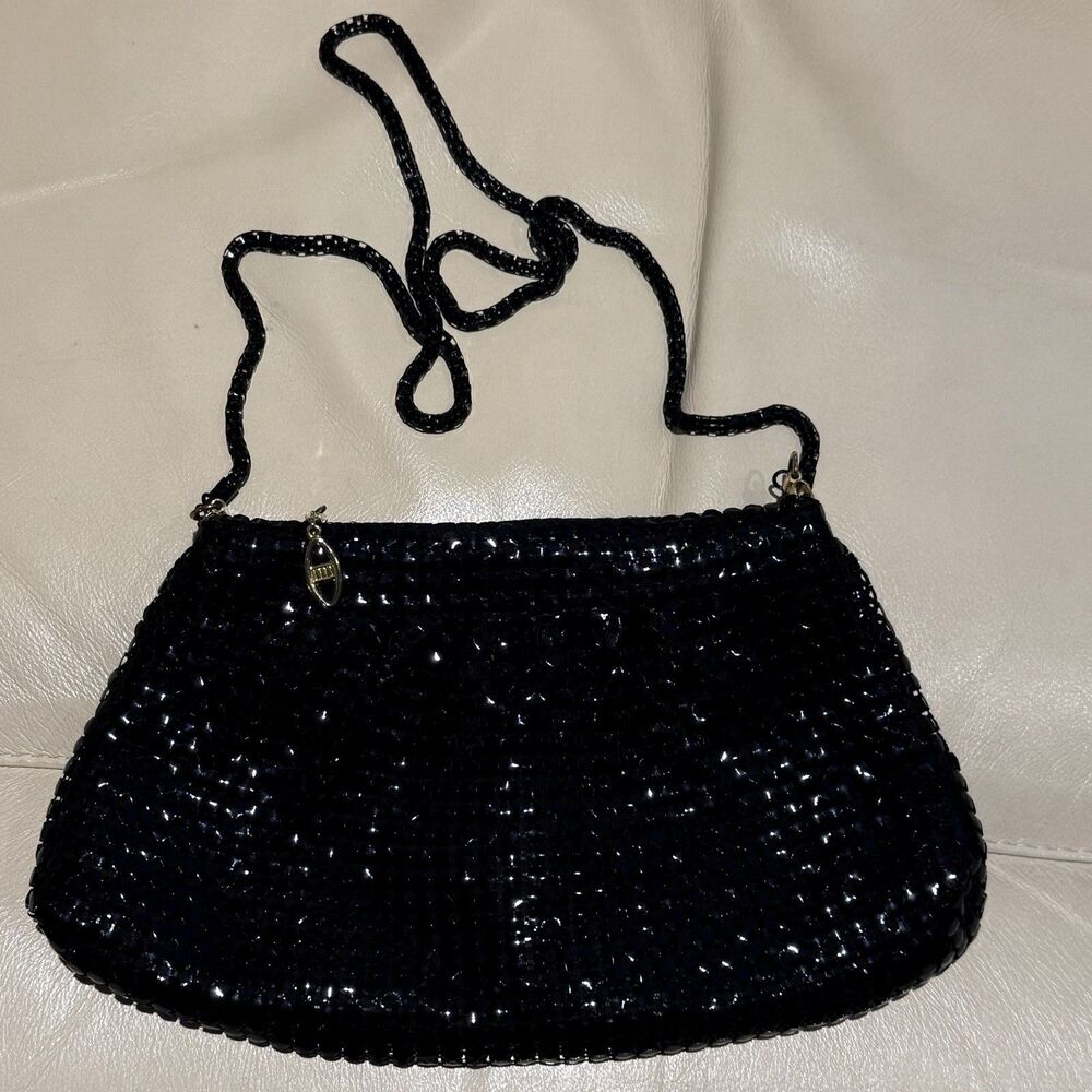Vintage Y & S Original Black Metal Mesh  Evening Bag Chainmail Crossbody 1970’s
